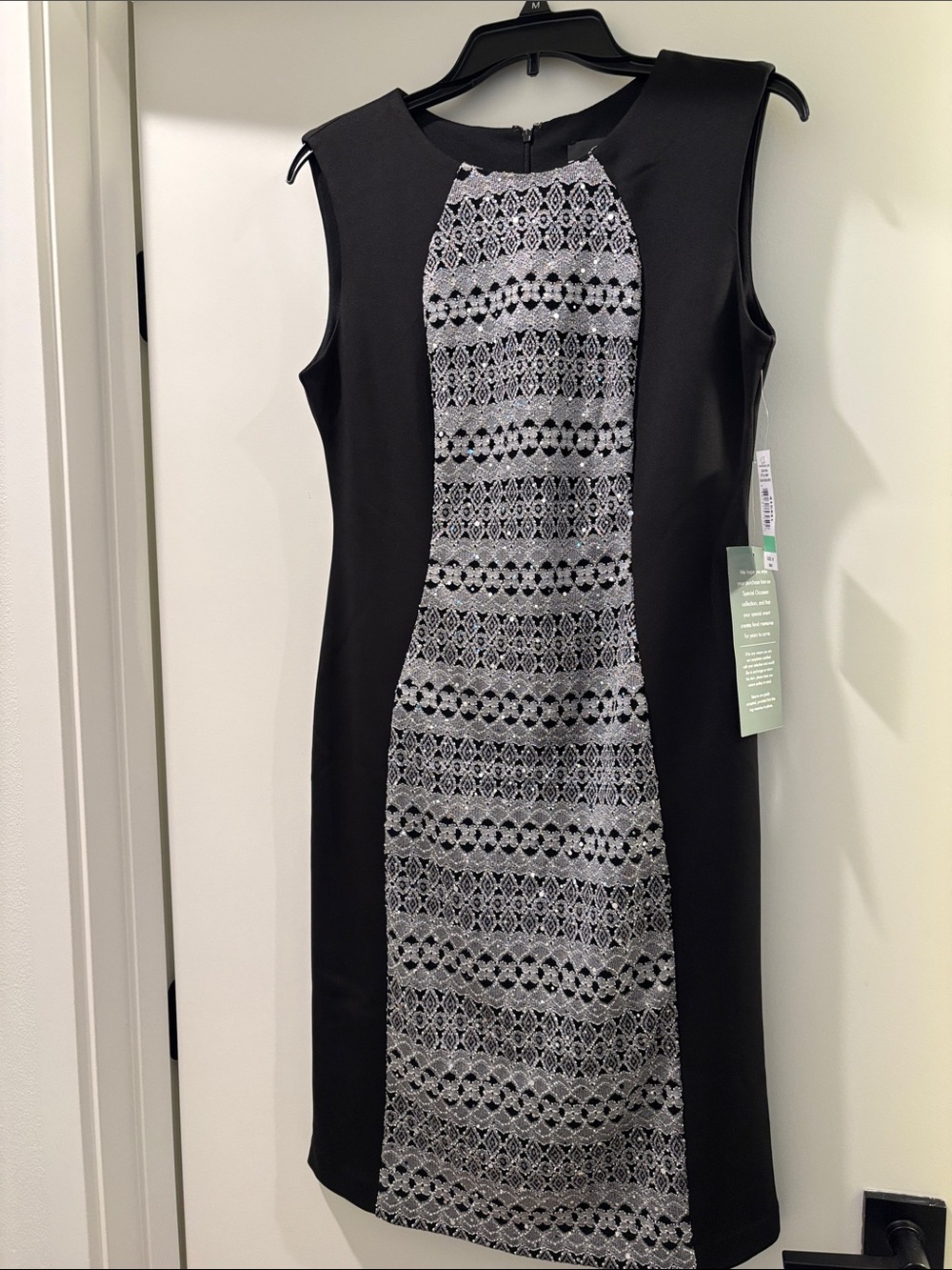 Sleeveless Black Dress with Gray Lace-Effect Center Panel